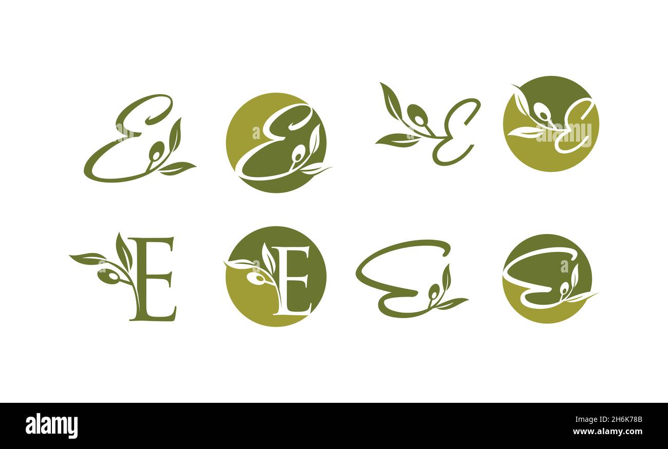 Un ensemble d'illustrations vectorielles de Monogramme olive lettre de logo E Illustration de Vecteur