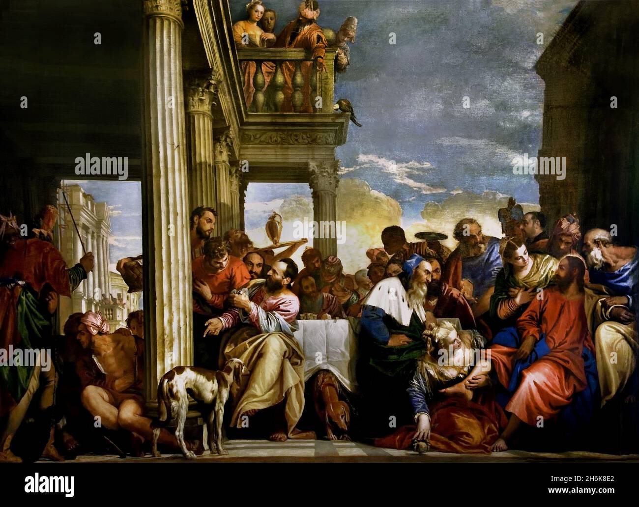 Dîner à la maison de Simon le Pharisien 1555 - 1556 Caliari Paolo connu sous le nom de Paolo Veronese, 1528/ 1588 Italie, italien, ( Simon, était un,Pharisien , mentionné dans l'Evangile de Luc comme l'hôte d'un repas, qui a invité, Jésus à manger dans sa maison, mais n'a pas montré, les marques habituelles de l'hospitalité offerte aux visiteurs, un salut baiser , l'eau pour laver ses pieds , ou l'huile pour sa tête ) Banque D'Images