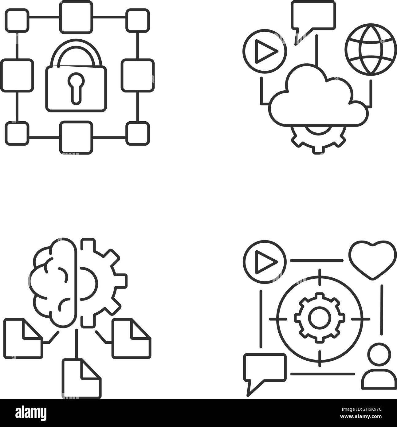 Jeu d'icônes linéaires d'inclusion numérique Illustration de Vecteur