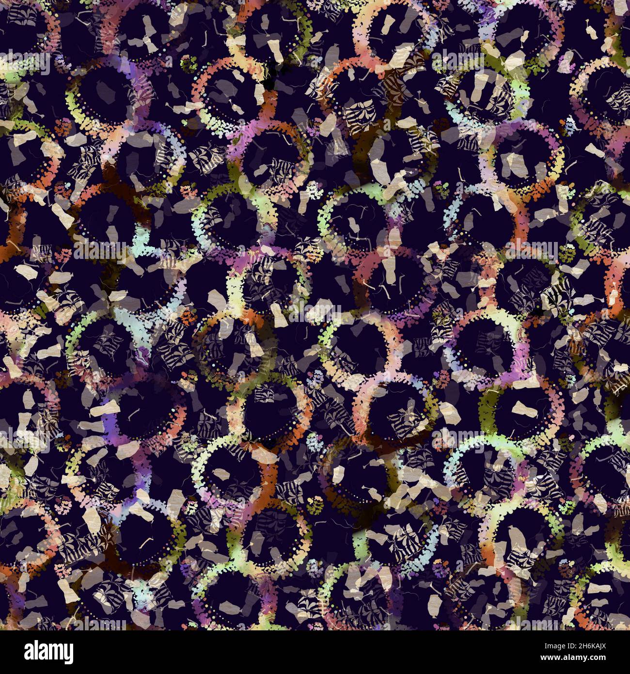 Imprimé camouflage géométrique exotique multicolore de boho.Motif de répétition détaillé pour le sol sombre automnal sans couture. Banque D'Images