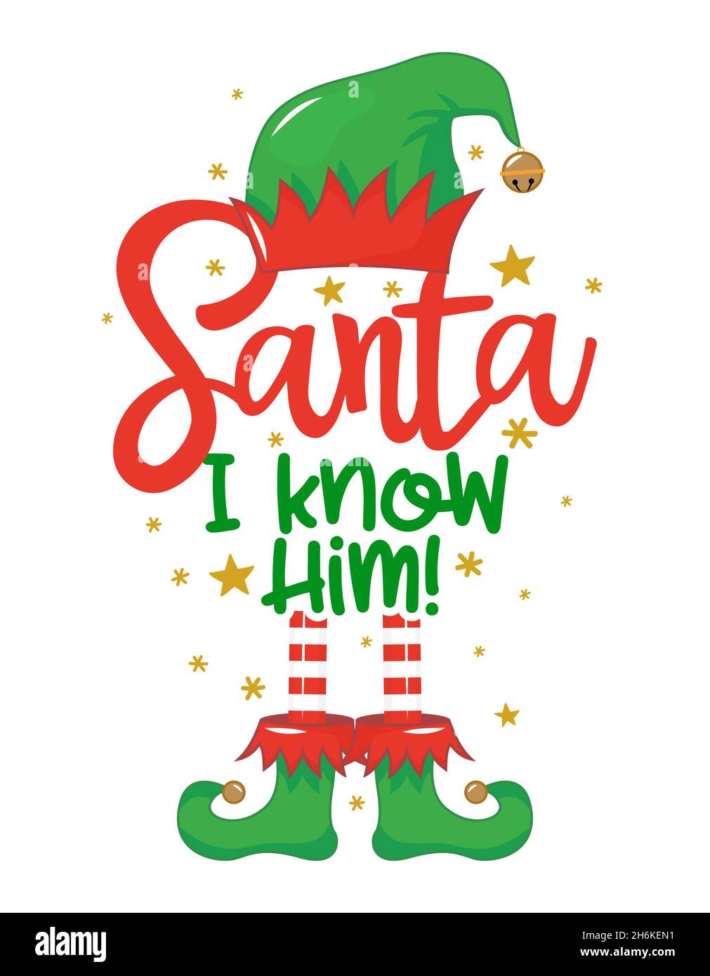 Père Noël !Je le connais !- drôle de phrase pour Noël.Lettrage dessiné à la main pour les cartes de vœux de Noël, les invitations.Idéal pour les t-shirts, les tasses, les cadeaux et les pres d'impression Illustration de Vecteur