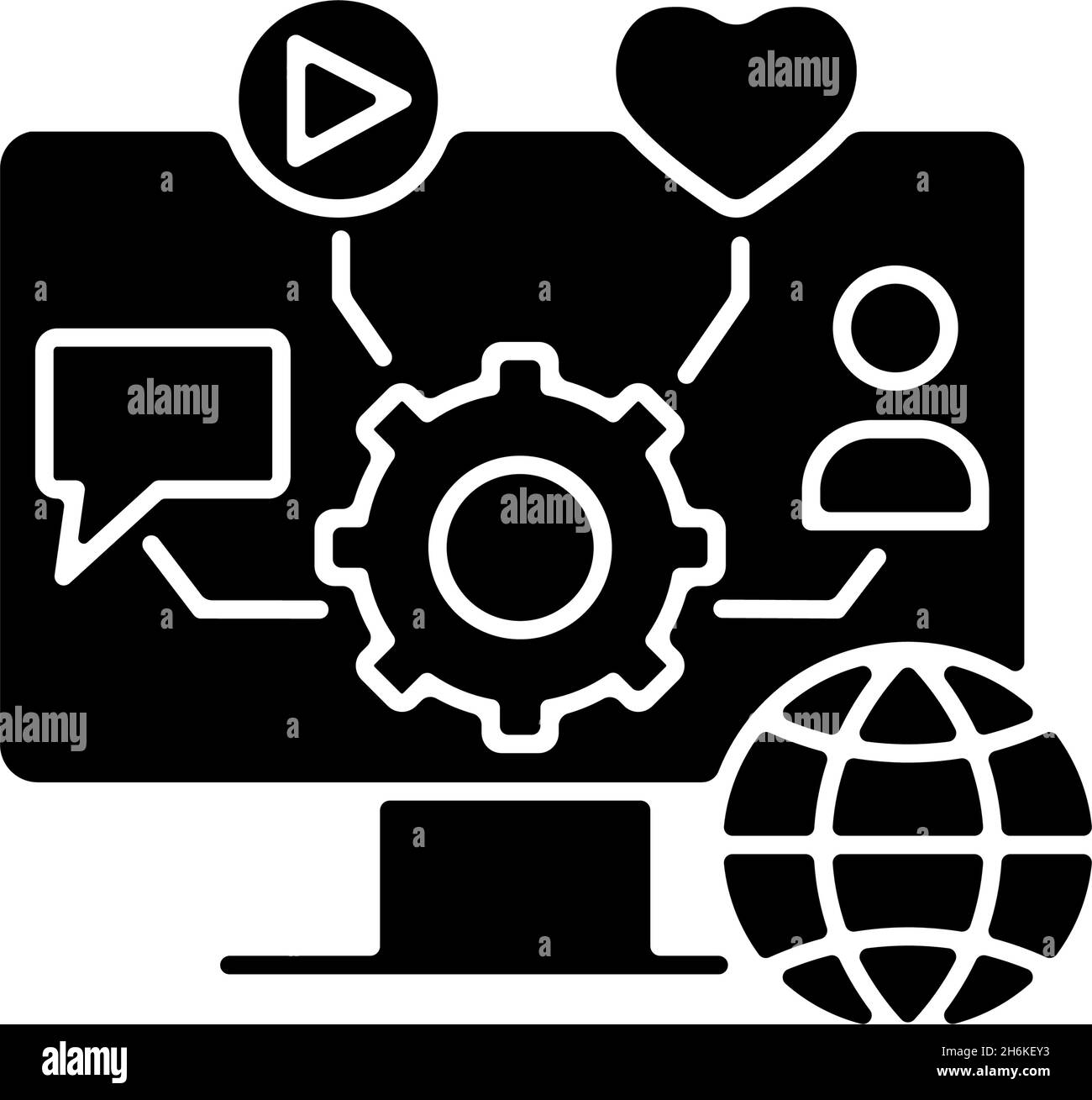 Icône de glyphe noire de gestion des médias sociaux Illustration de Vecteur