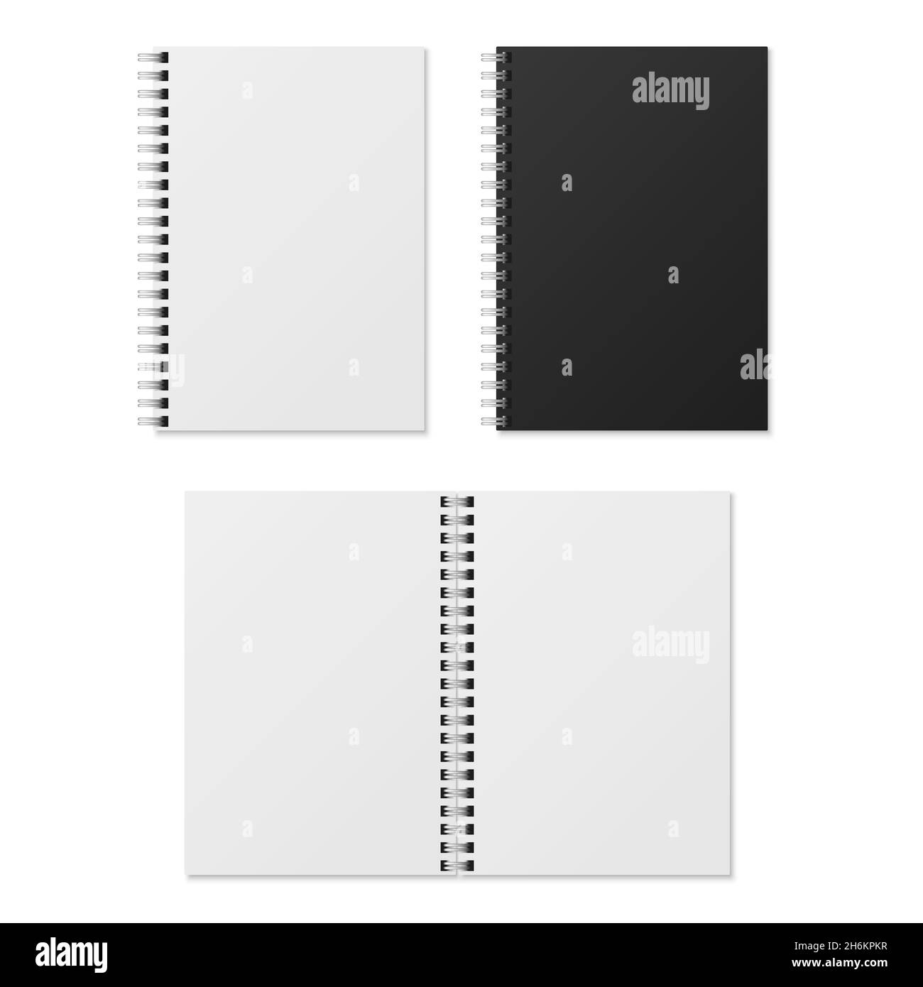 Ordinateur portable réaliste.Carnets de notes vierges à reliure spirale ouverte et fermée.Organiseur de papier et modèle de vecteur journal isolé Illustration de Vecteur