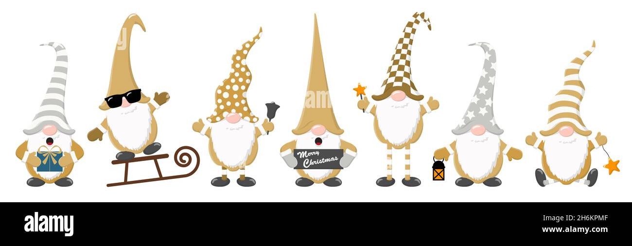 noël nains avec différents personnages pour noël et hiver concepts et salutations pour noël et nouvel an Illustration de Vecteur