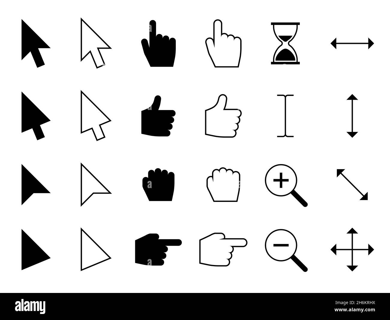 Curseurs Web.Pointeurs de doigt numériques, en choisissant ordinateur clic de souris et flèches vecteur icônes noires Illustration de Vecteur