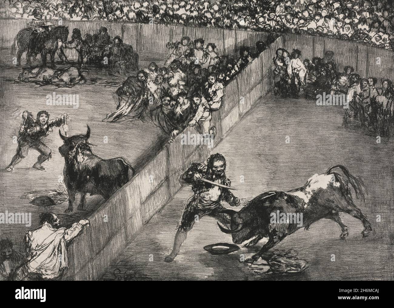 Les taureaux de Bordeaux : corrida dans un anneau divisé - Francisco de Goya, 1825 Banque D'Images