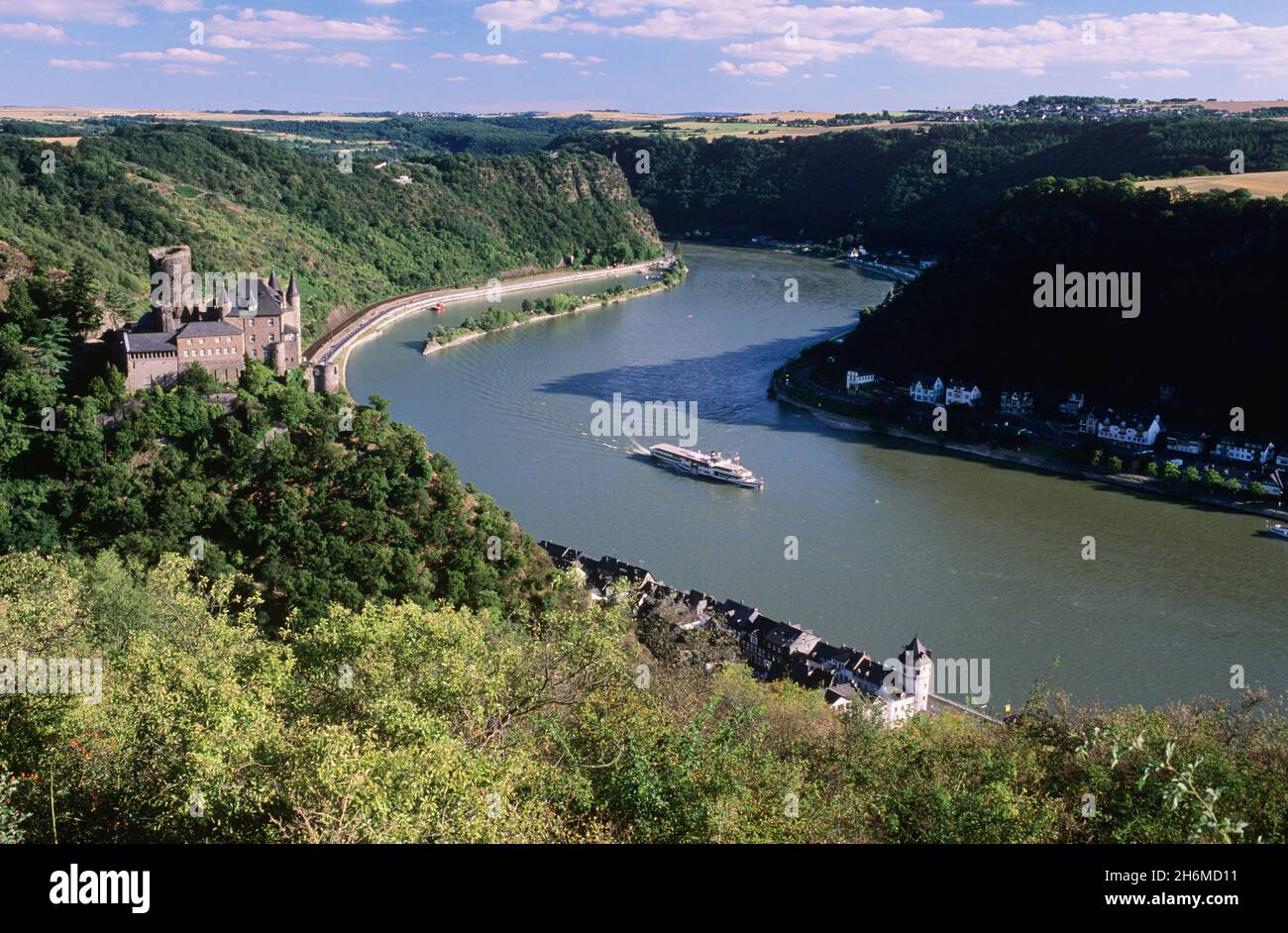 Château de Katz, le Rhin et la falaise de Lorelei St. Goarshausen, Rhénanie-Palatinat Allemagne Banque D'Images