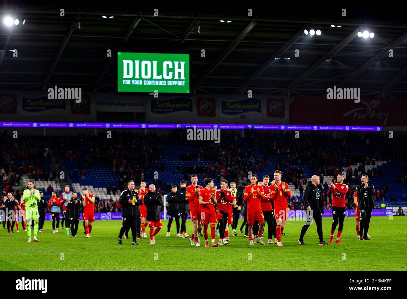 Cardiff, Royaume-Uni.16 novembre 2021.Pays de Galles à temps plein.Le pays de Galles contre la Belgique dans un qualificateur de coupe du monde de la FIFA 2022 au stade de Cardiff City le 16 novembre 2021.Crédit : Lewis Mitchell/Alay Live News Banque D'Images