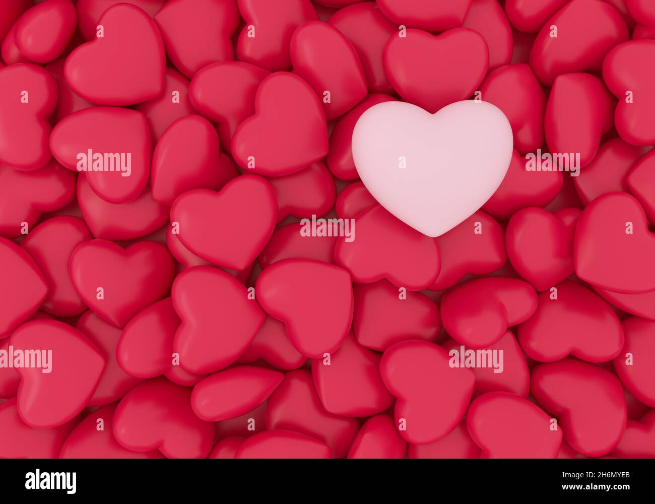 Point de coeur blanc mis en évidence avec coeur d'amour rouge.Rendu 3D. Banque D'Images