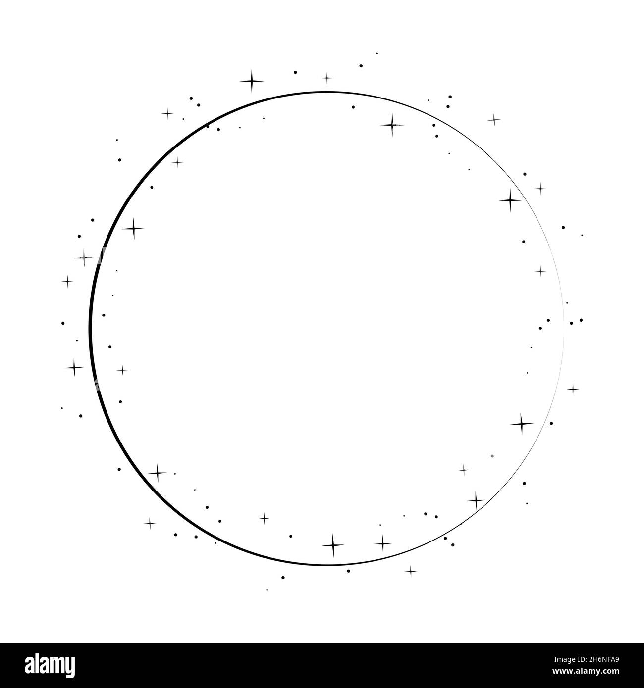 Cadre en forme de cercle en étoile étincelante.Couronne ronde bordure stardust pour fête, décoration d'anniversaire.Cadre Laurel avec éclat cosmique scintillant.Illustration noire isolée à vecteur plat. Illustration de Vecteur