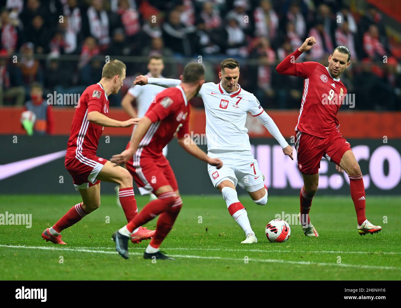 VARSOVIE, POLOGNE - 15 NOVEMBRE 2021 : coupe du monde 22 Qatar qualification gropup stage match Pologne - Hongrie, Arkadiusz Milik (Pologne) Banque D'Images