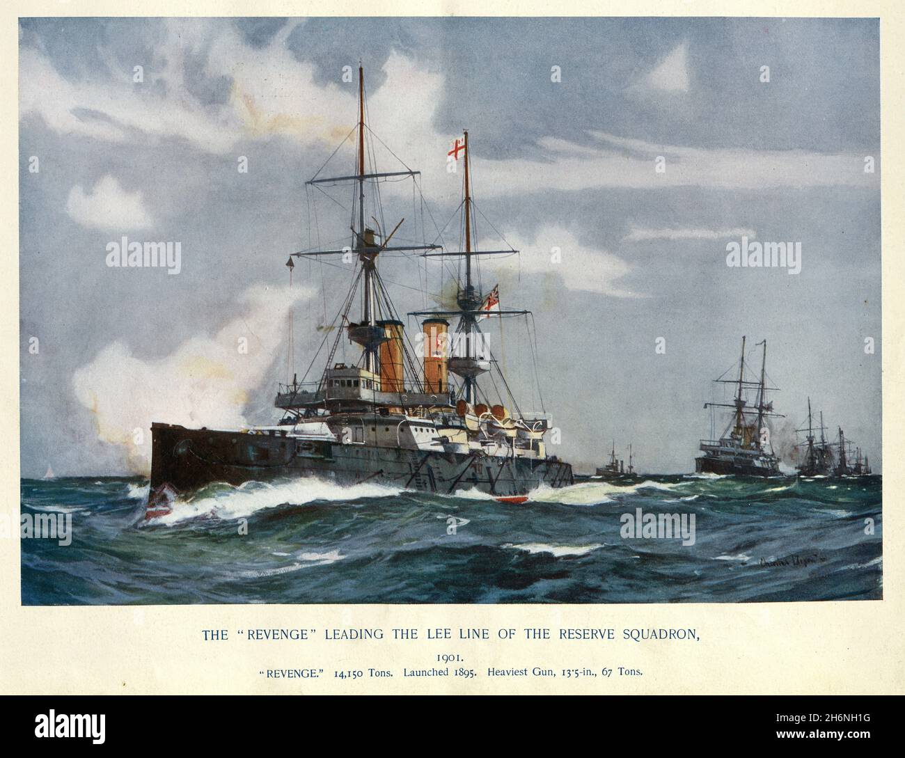 HMS Revenge (1892) un des sept bataillons de la classe royale souveraine pré-dreadnught construits pour la Marine royale dans les années 1890.En tête de la ligne Lee de t Banque D'Images
