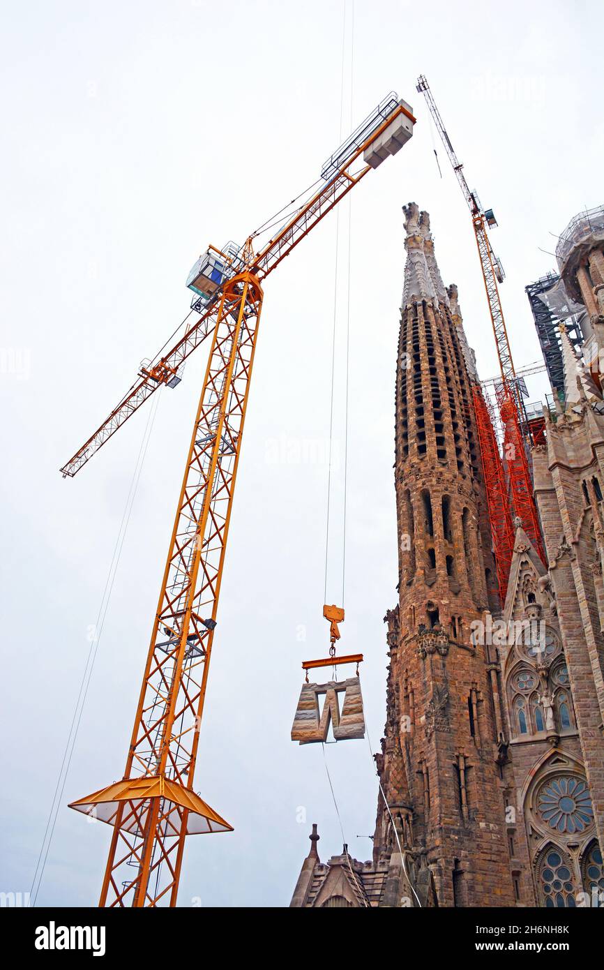 Travaux de construction, cathédrale de la Sagrada Familia, Barcelone, Espagne Banque D'Images