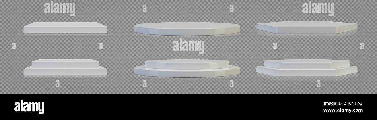 Socle blanc vide pour la présentation du produit.Podiums sur fond transparent.Plates-formes vectorielles 3D réalistes avec espace libre.Maquette minimaliste Illustration de Vecteur