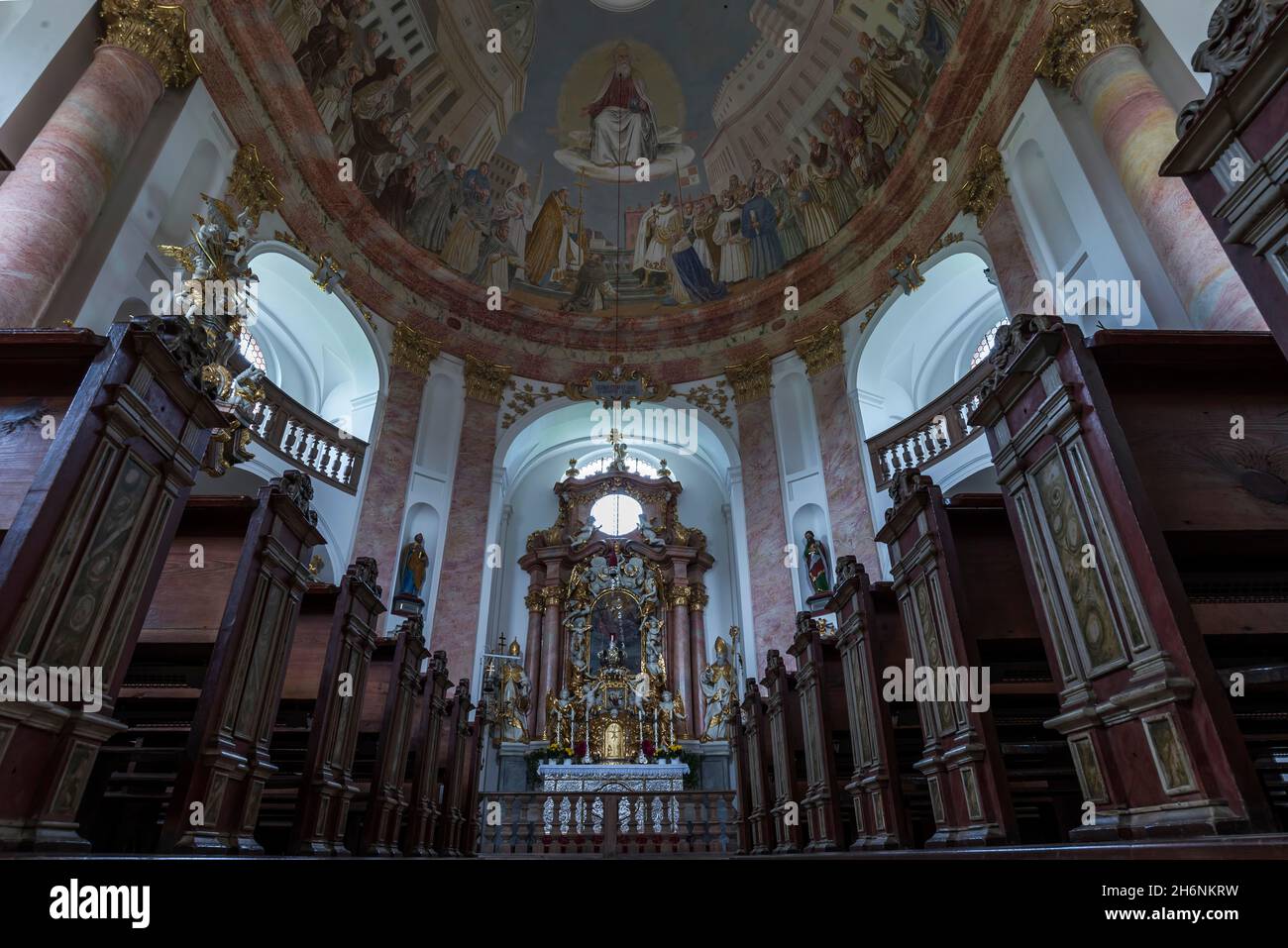 Choeur de la Dreifaltigkeitskirche Kappl, bâtiment central baroque, construit 1685-1689, Kappel, Waldsassen,Haut-Palatinat, Allemagne Banque D'Images