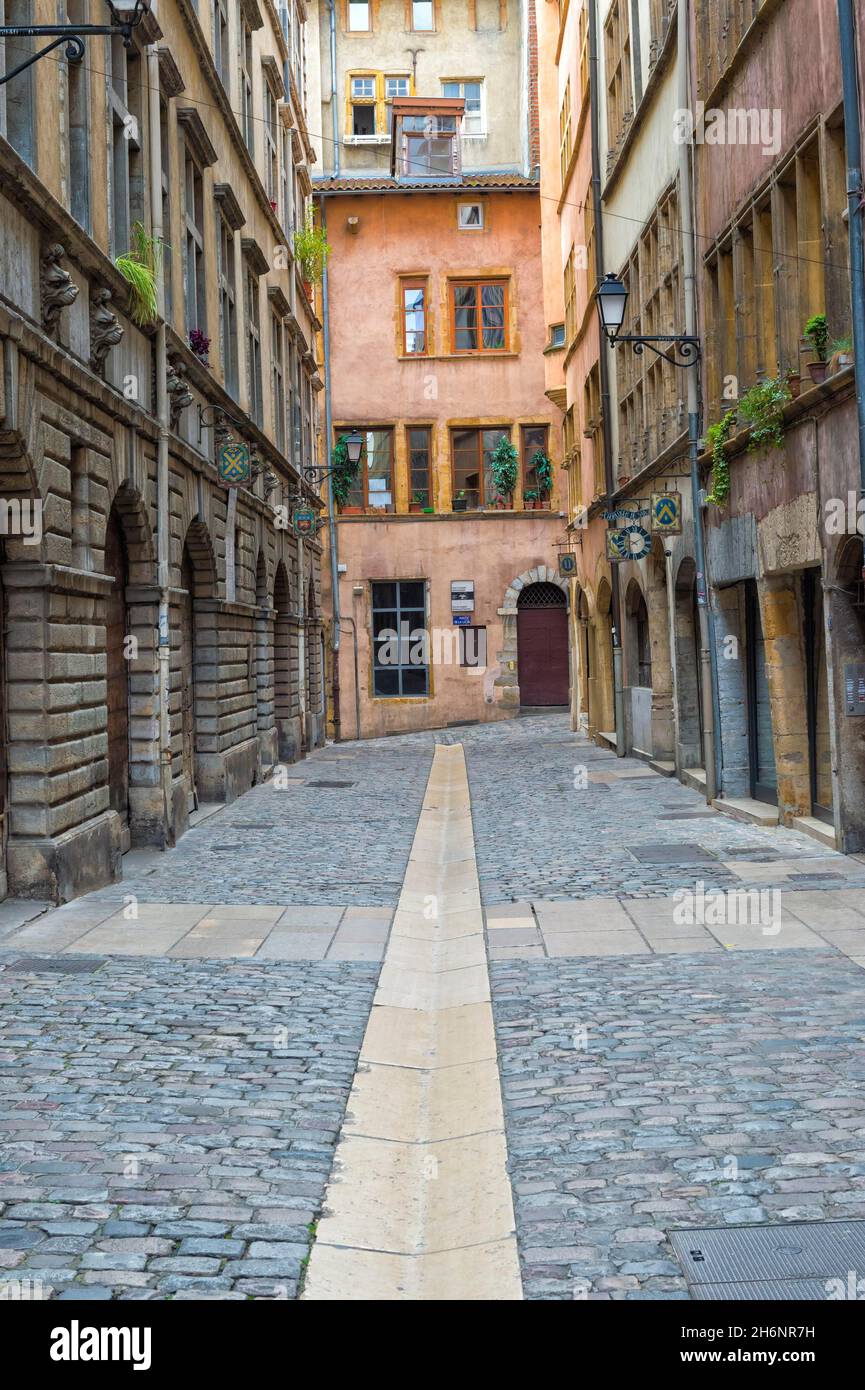 Rue Juiverie, quartier Saint-Jean, site classé au patrimoine mondial de l'UNESCO, Vieux Lyon, Rhône-Alpes, France Banque D'Images