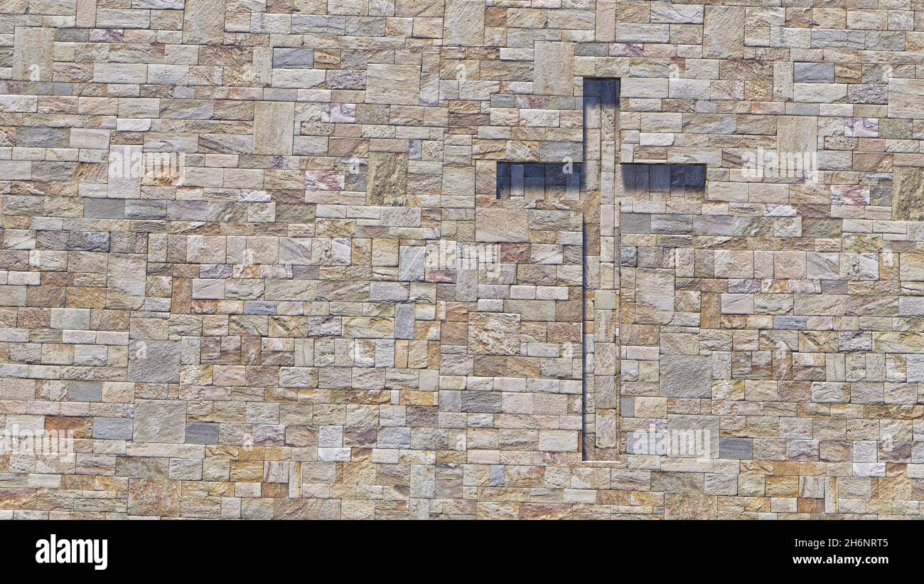 Concept ou croix conceptuelle sur fond calcaire à motif vintage. métaphore de l'illustration 3d pour Dieu, Christ, Christianisme, religieux, foi, saint, Banque D'Images