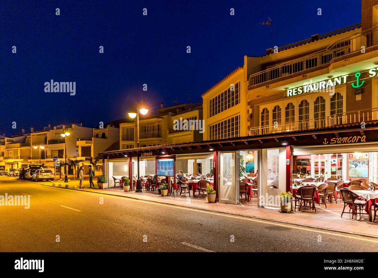 Port de Fornells, ambiance du soir, Fornells, Minorque, Iles Baléares,Espagne Banque D'Images