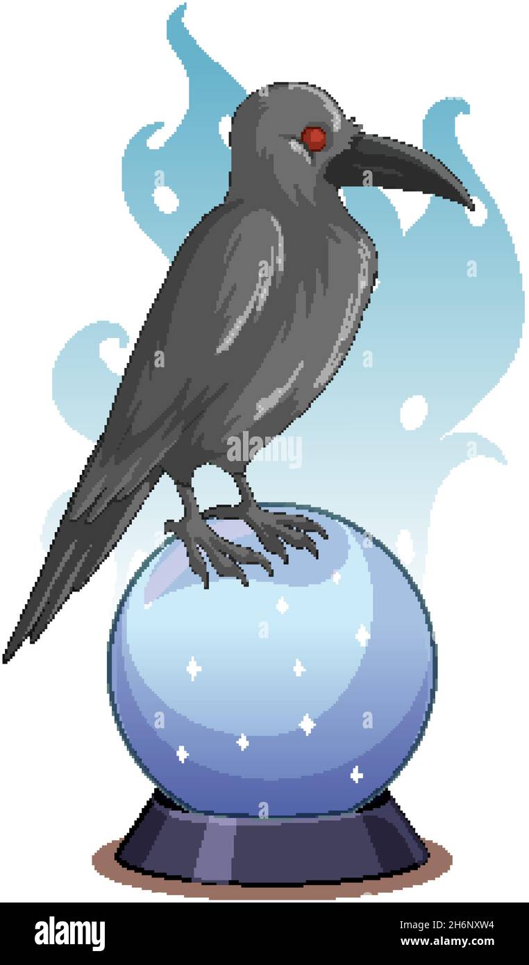 Corbeau noir sur l'illustration de sphère de verre magique Illustration de Vecteur