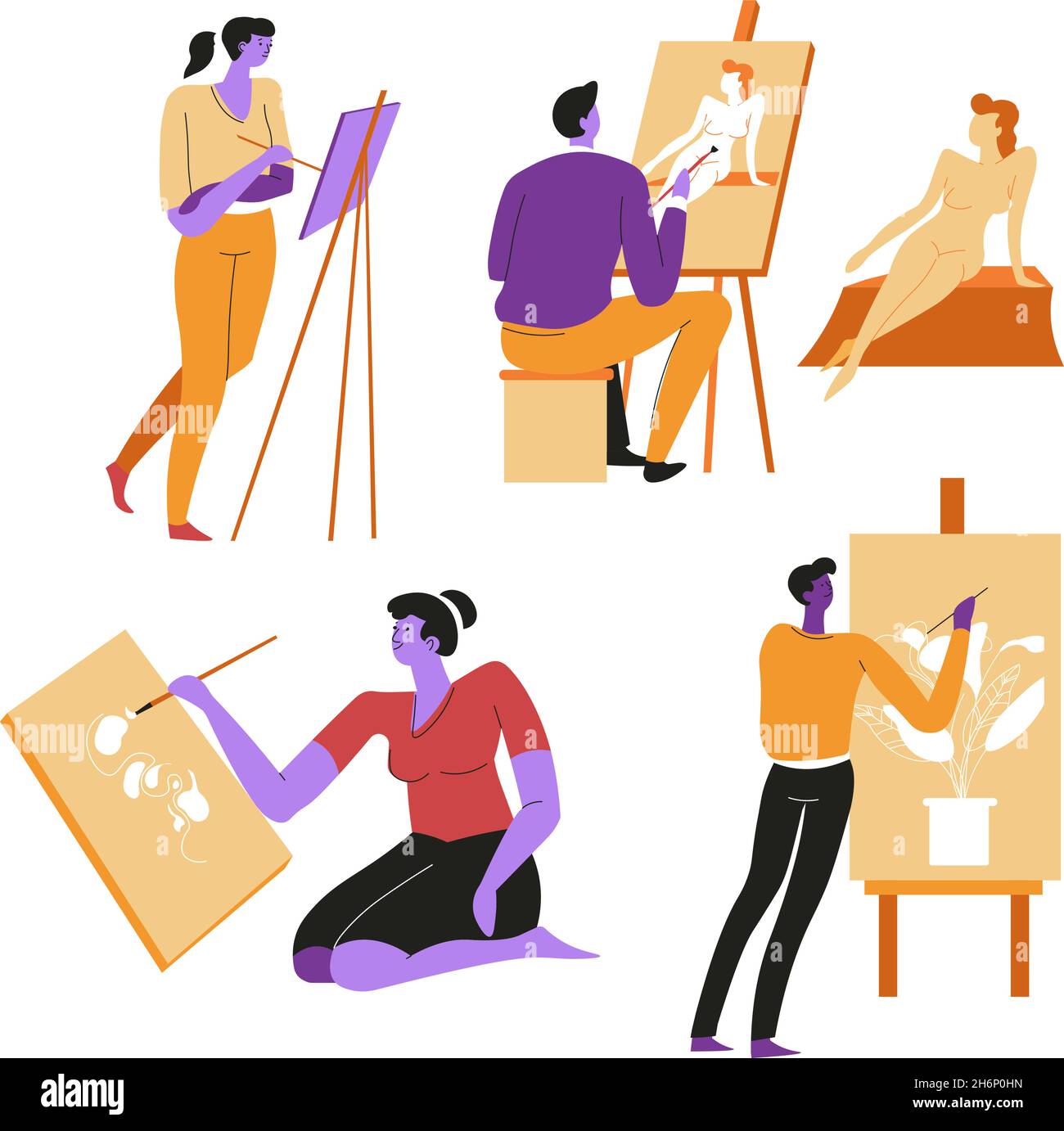 Cours d'art, dessin et pose de vecteur Illustration de Vecteur