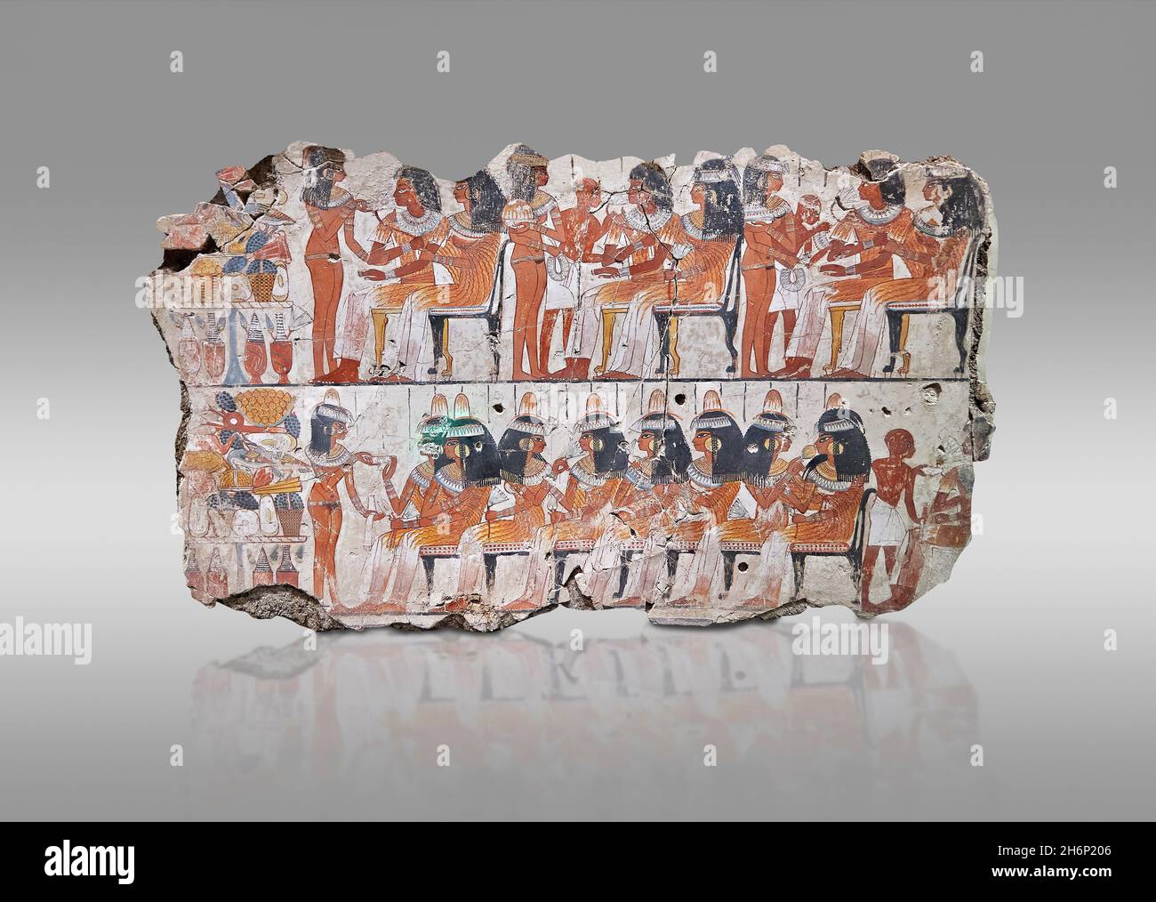 Tableau de la tombe antique d'art de mur égyptien: Un festin pour Nebamun, tombe de Nebamun Thèbes, Circa 1350BC, 18e dynastie.British Museum EA37986.Rectangula Banque D'Images