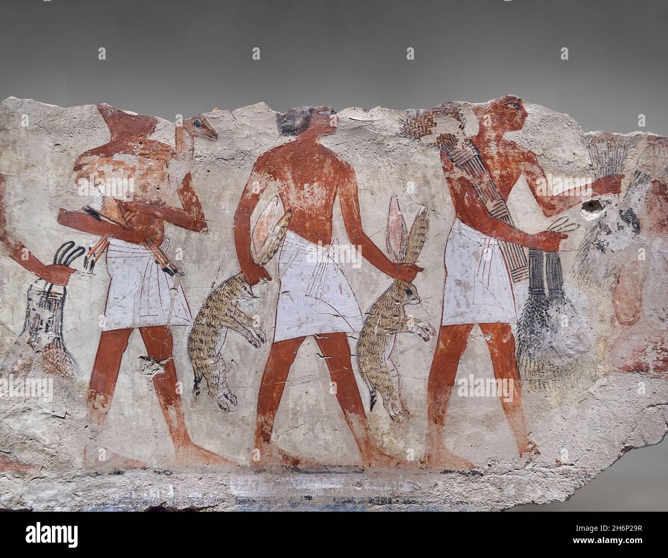 Tableau de la tombe antique d'art de mur égyptien: Offrant des bringers, tombe de Nebamun Thèbes, Circa 1350BC, 18e dynastie.British Museum EA37980.Fragment de Banque D'Images
