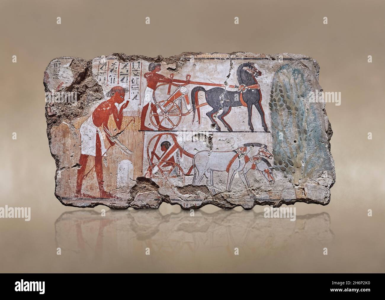 Peintures anciennes murales égyptiennes tombeau, tombe de Nebamun Thèbes, Circa 1350BC, 18e dynastie.Musée britannique EA37982.Fragment d'un tombeau calcaire-p Banque D'Images