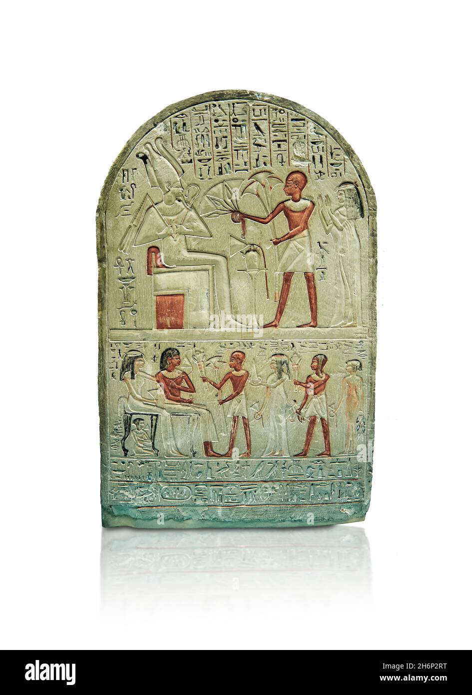 Ancienne stèle égyptienne de Bakenamun, 1390-1352, 18e dynastie.British Museum EA289.Stela de calcaire à plateau rond de Bakenamun avec détail peint : upp Banque D'Images