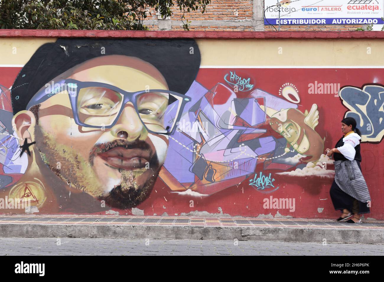 ÉQUATEUR, OTAVALO.FRESQUE SUR UN MUR Banque D'Images