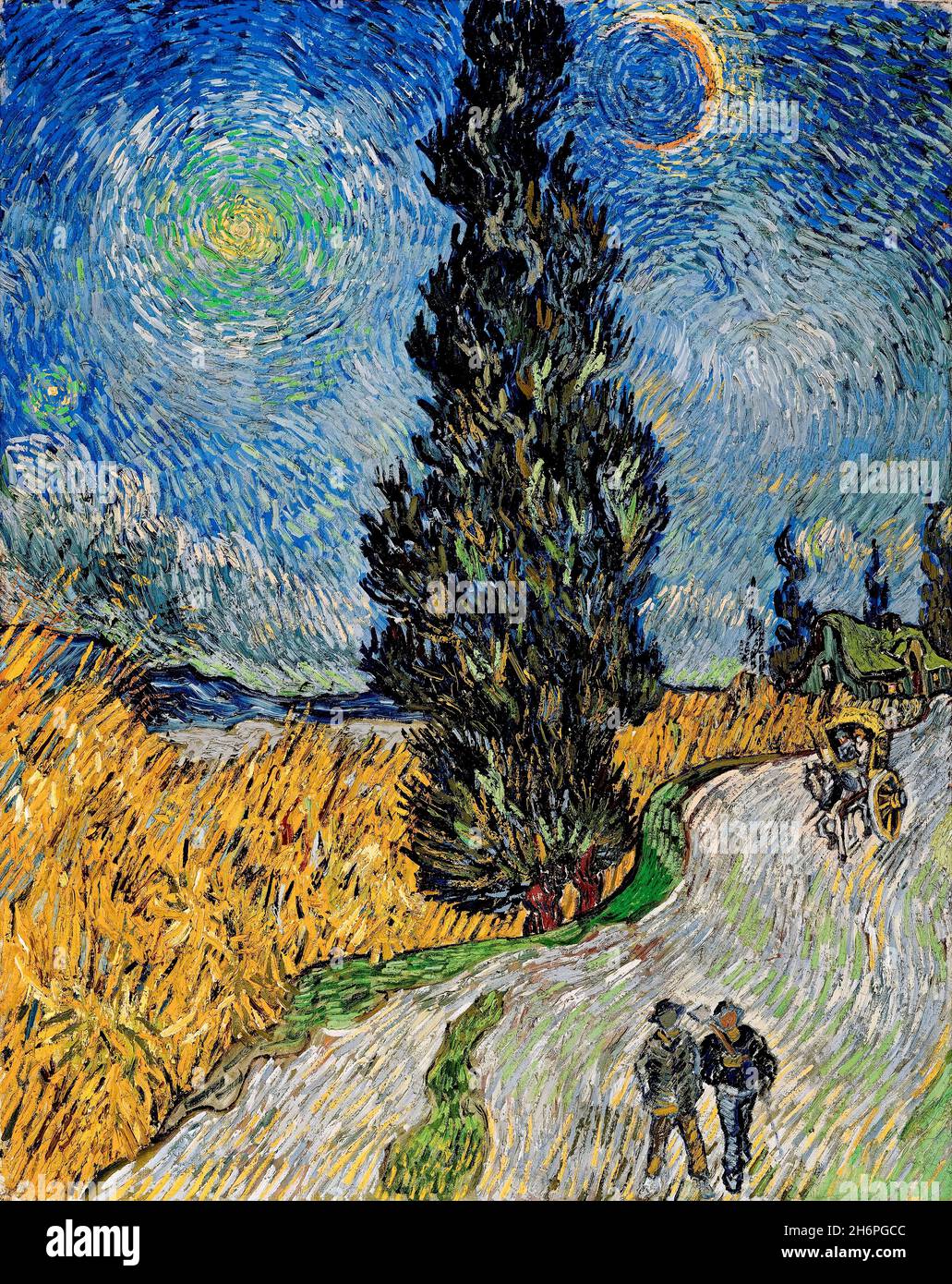 Vincent van Gogh, peinture, route de campagne en Provence de nuit, 1890 Banque D'Images
