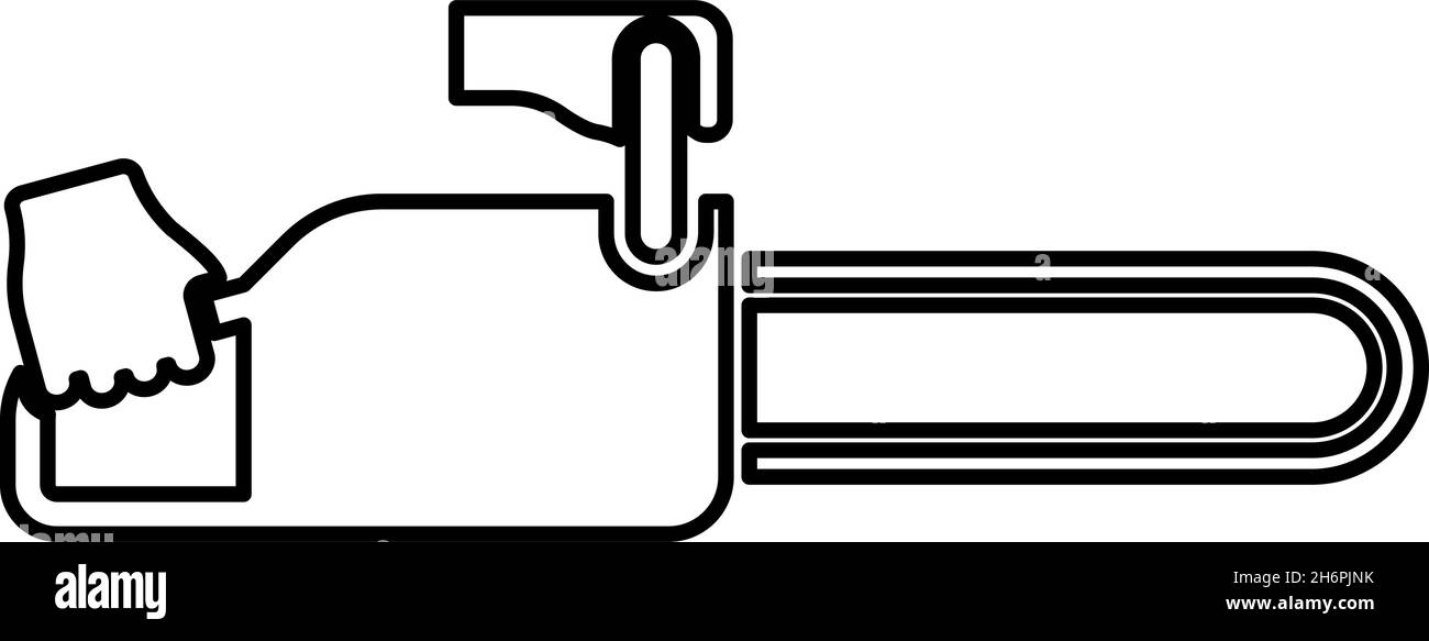 Tronçonneuse à main bûcheron coupe bois contour icône noir couleur vecteur illustration plat image simple Illustration de Vecteur