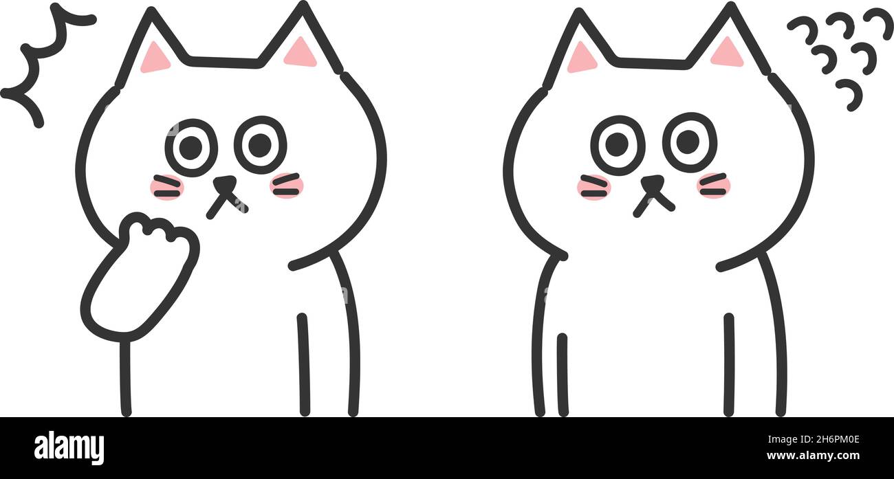Ensemble de chats blancs surpris.Illustration vectorielle isolée sur fond blanc. Illustration de Vecteur