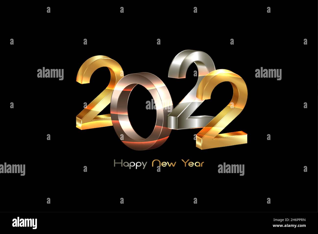 2022 lettres dorées, en bronze et en gras argenté.Logo 3D de la nouvelle année pour la carte de vœux des fêtes.Illustration vectorielle isolée sur fond noir, mode de veille Illustration de Vecteur