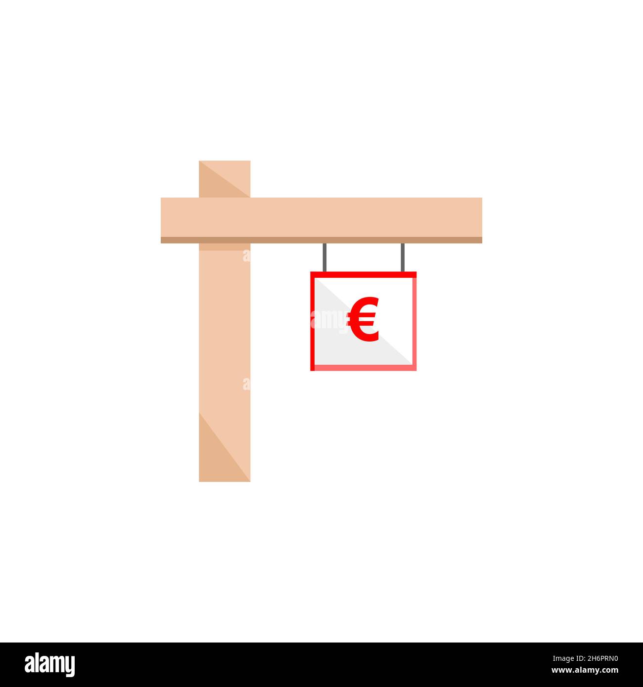Affiche vectorielle « à vendre » sur un poteau avec symbole rouge de l'euro.Utilisation sur le site de votre agence immobilière, pour la vente de brochures et de publicité. Illustration de Vecteur