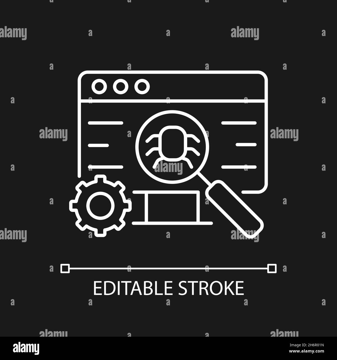 Test logiciel icône linéaire blanche pour thème sombre Illustration de Vecteur