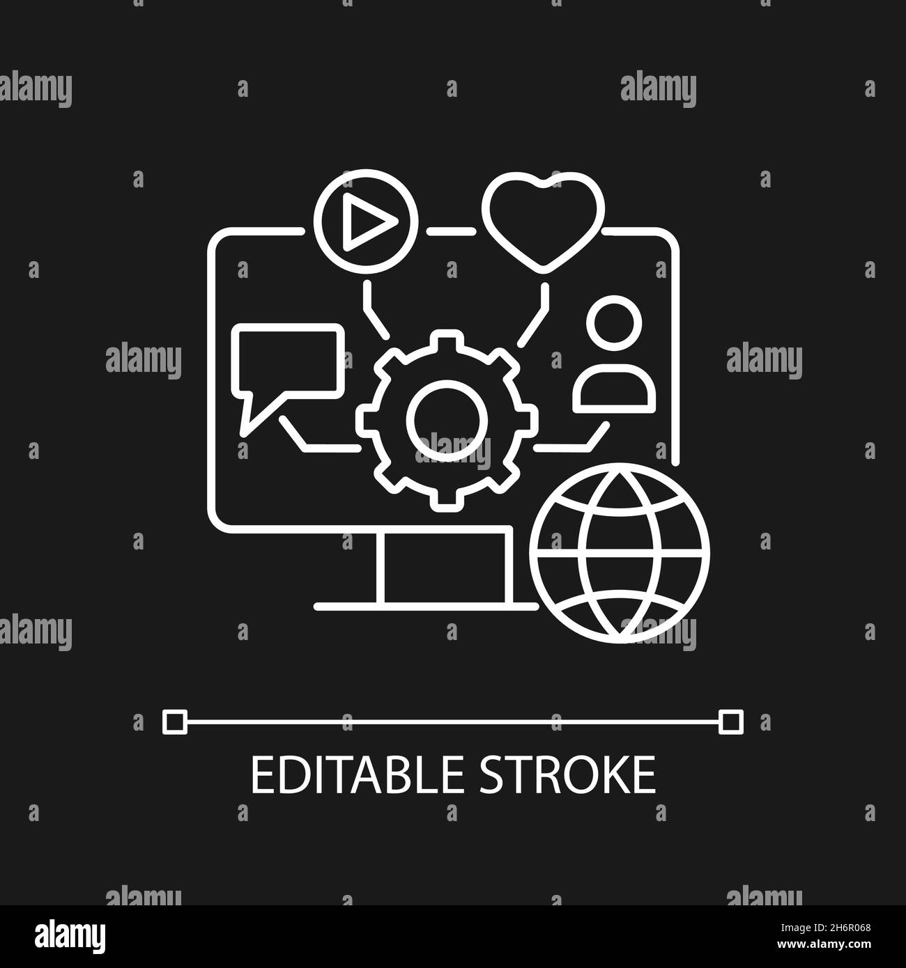 Gestion des médias sociaux icône linéaire blanche pour thème sombre Illustration de Vecteur