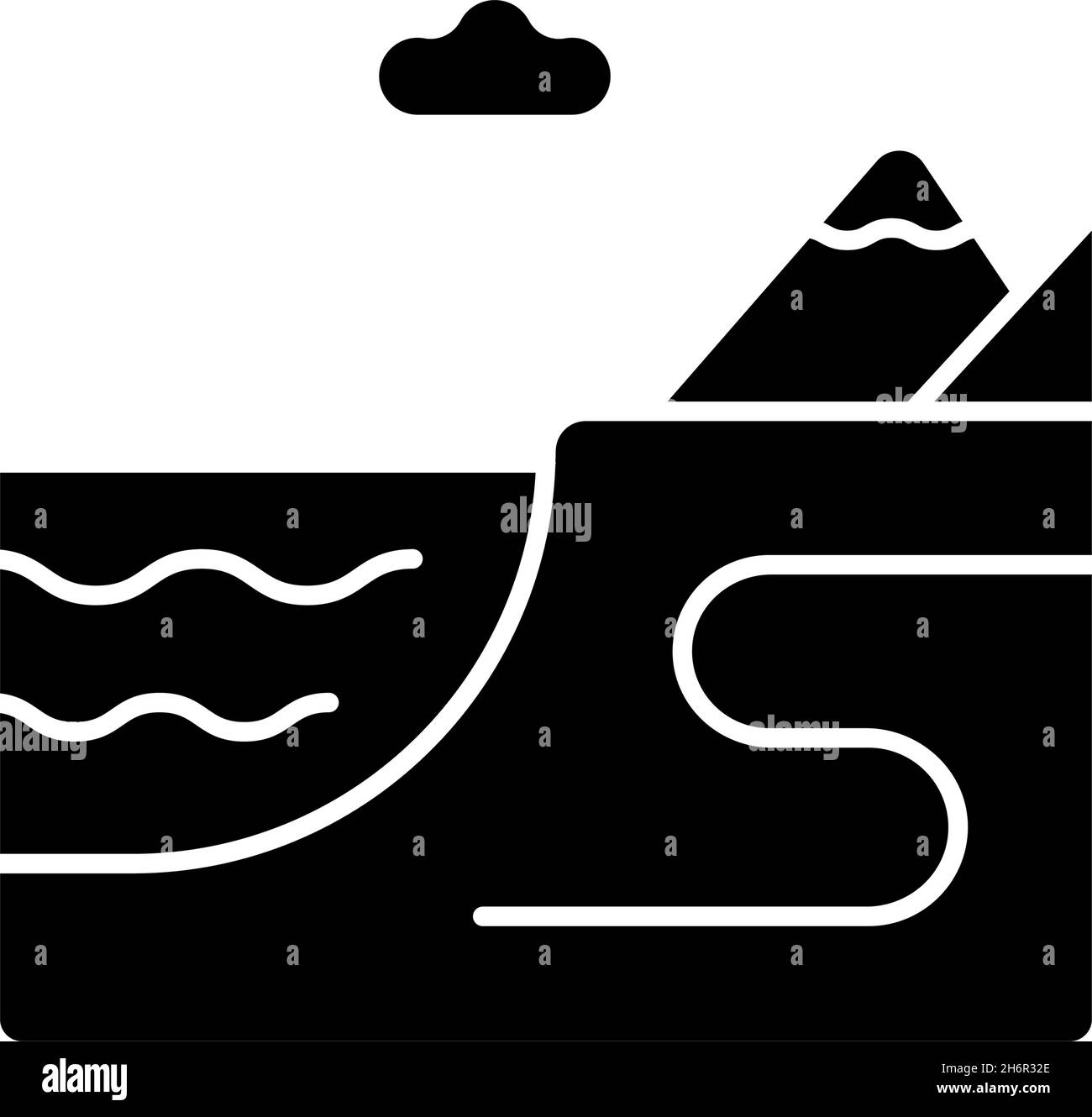 Icône de glyphe noir des terres côtières Illustration de Vecteur