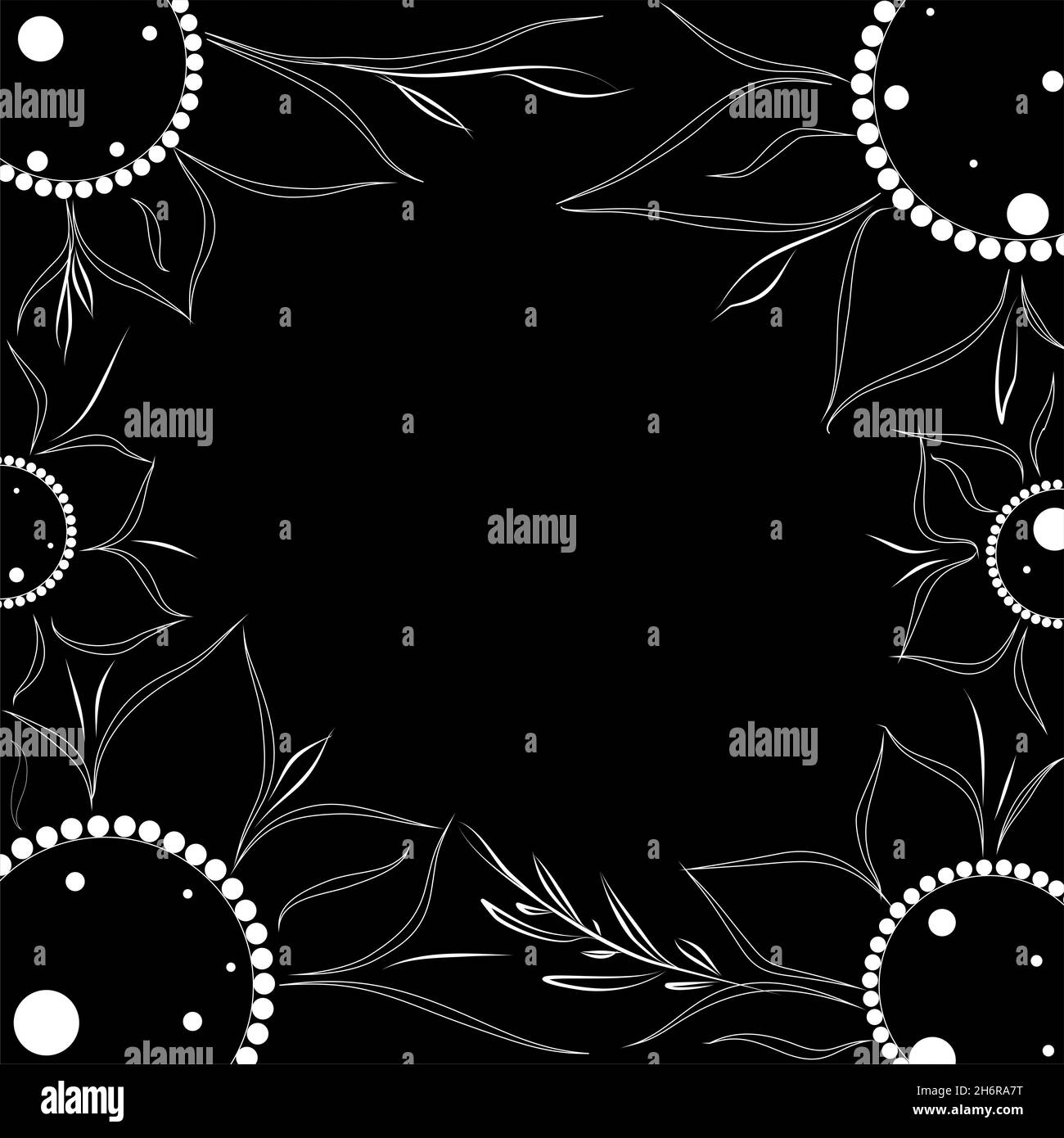 Cadre graphique noir et blanc, motif floral, vecteur Banque D'Images