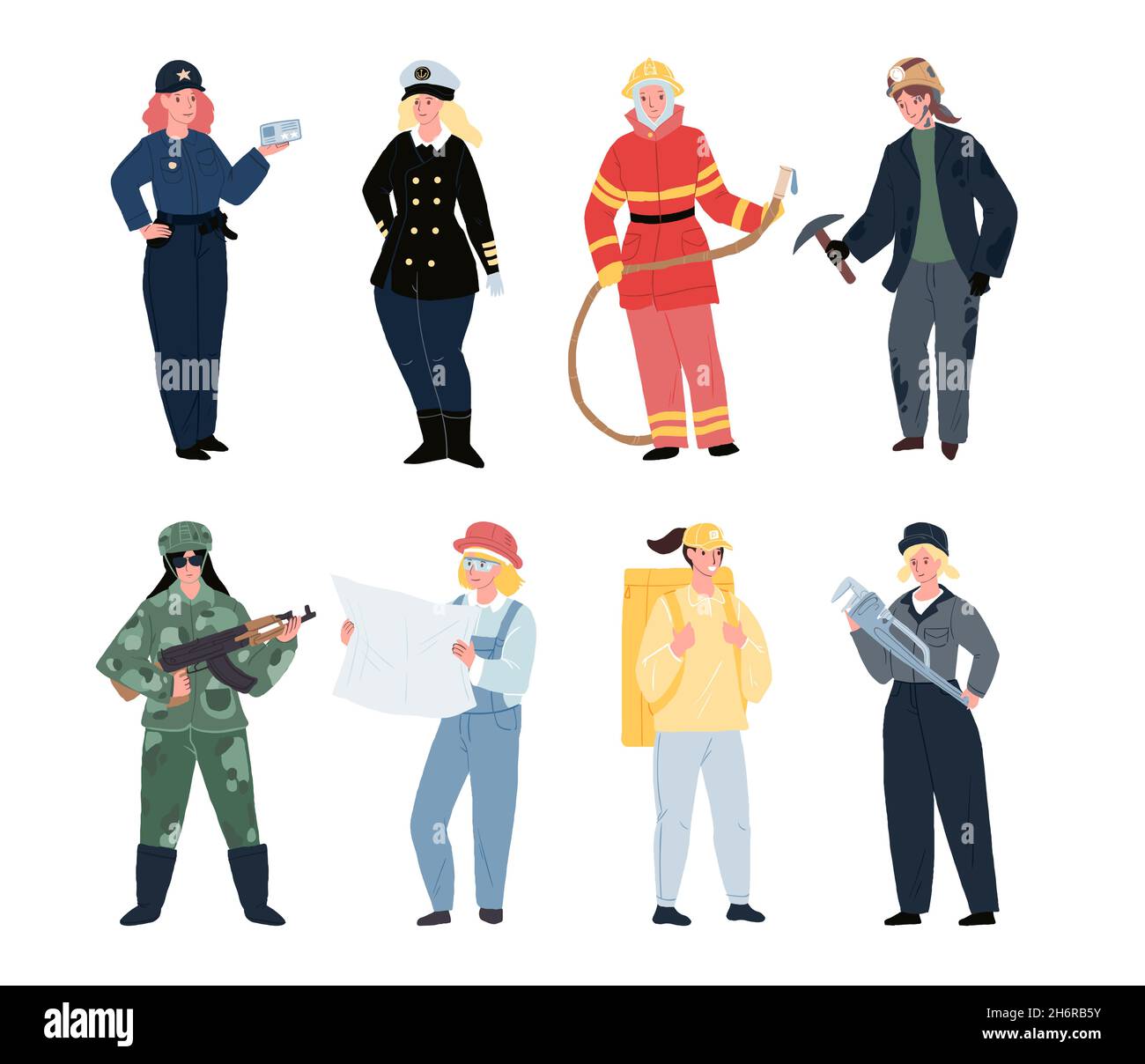 Dessin animé plat femmes personnages de différentes professions ensemble, vecteur d'illustration concept Illustration de Vecteur