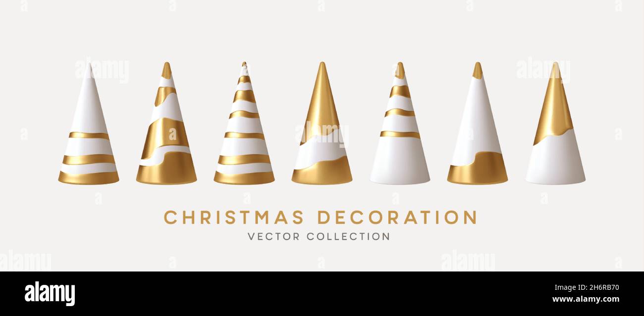 Collection de décorations de Noël vectorielles.Ensemble de décorations 3D tendance en or blanc pour un motif de noël isolé sur fond blanc Illustration de Vecteur
