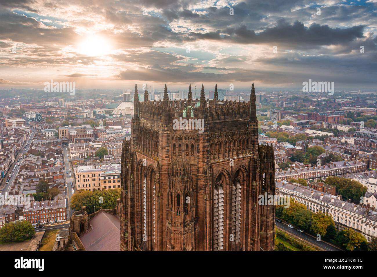 Vue aérienne de la cathédrale de Liverpool en Angleterre Banque D'Images