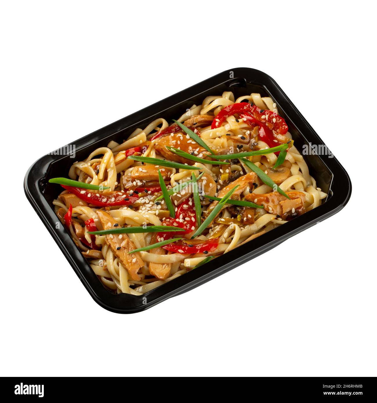 Wok Noodles avec poulet dans la boîte à lunch. Banque D'Images