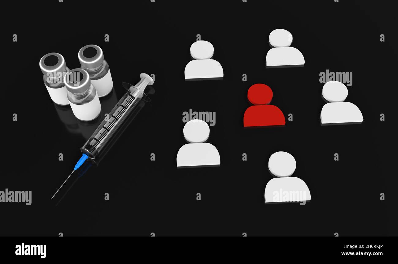 Immunité collective et vaccination avec seringue pour la protection contre le virus de la population 3D rendu Banque D'Images