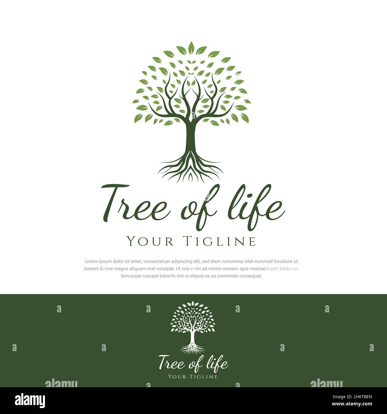 Arbre de vie logo design racine tree.green plante nature symbole ligne, branche verte avec feuille signe d'affaires illustration vectorielle Illustration de Vecteur