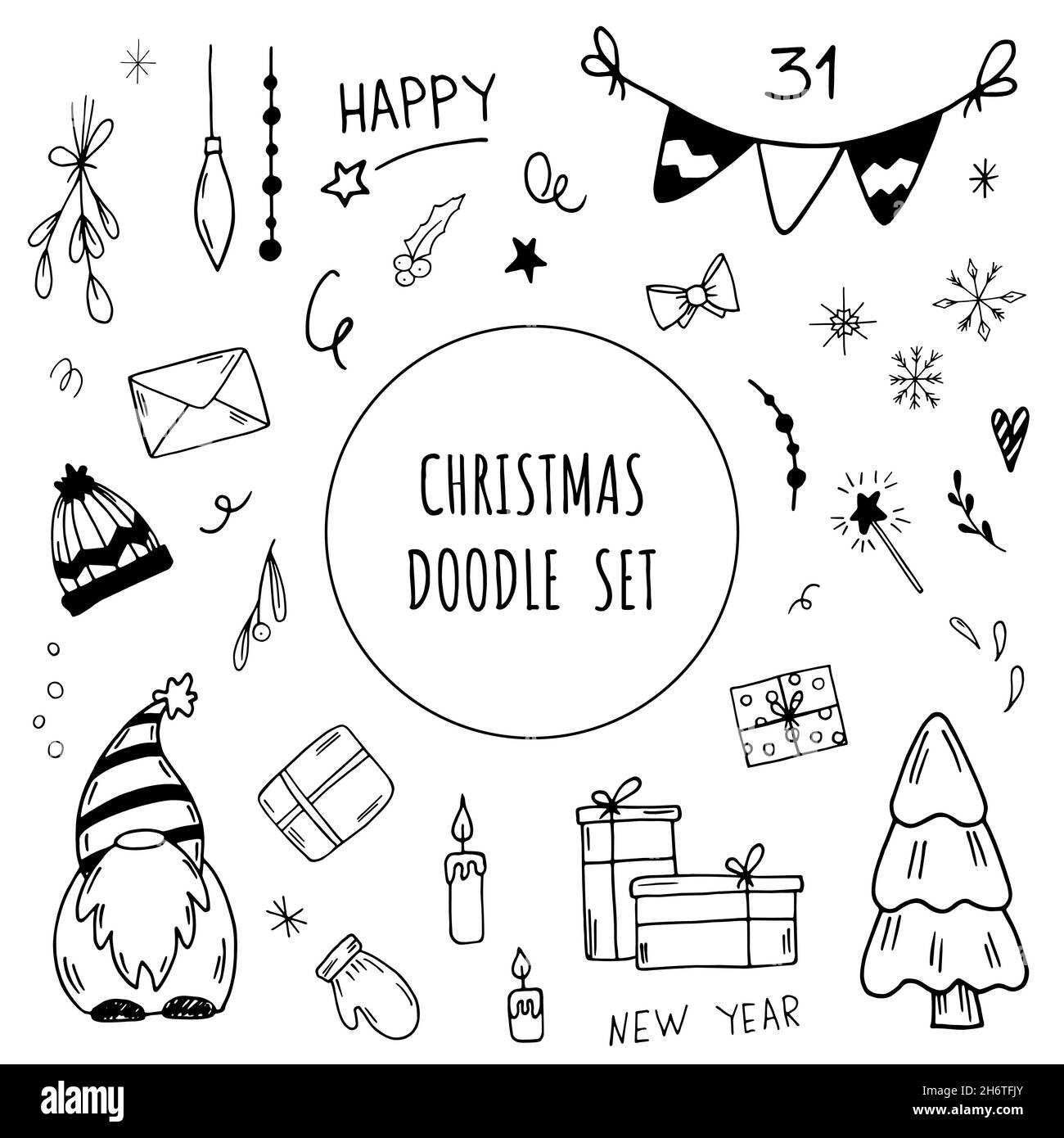 Ensemble de Doodle de Noël dessinés à la main s - éléments d'illustration du nouvel an Vector Illustration de Vecteur