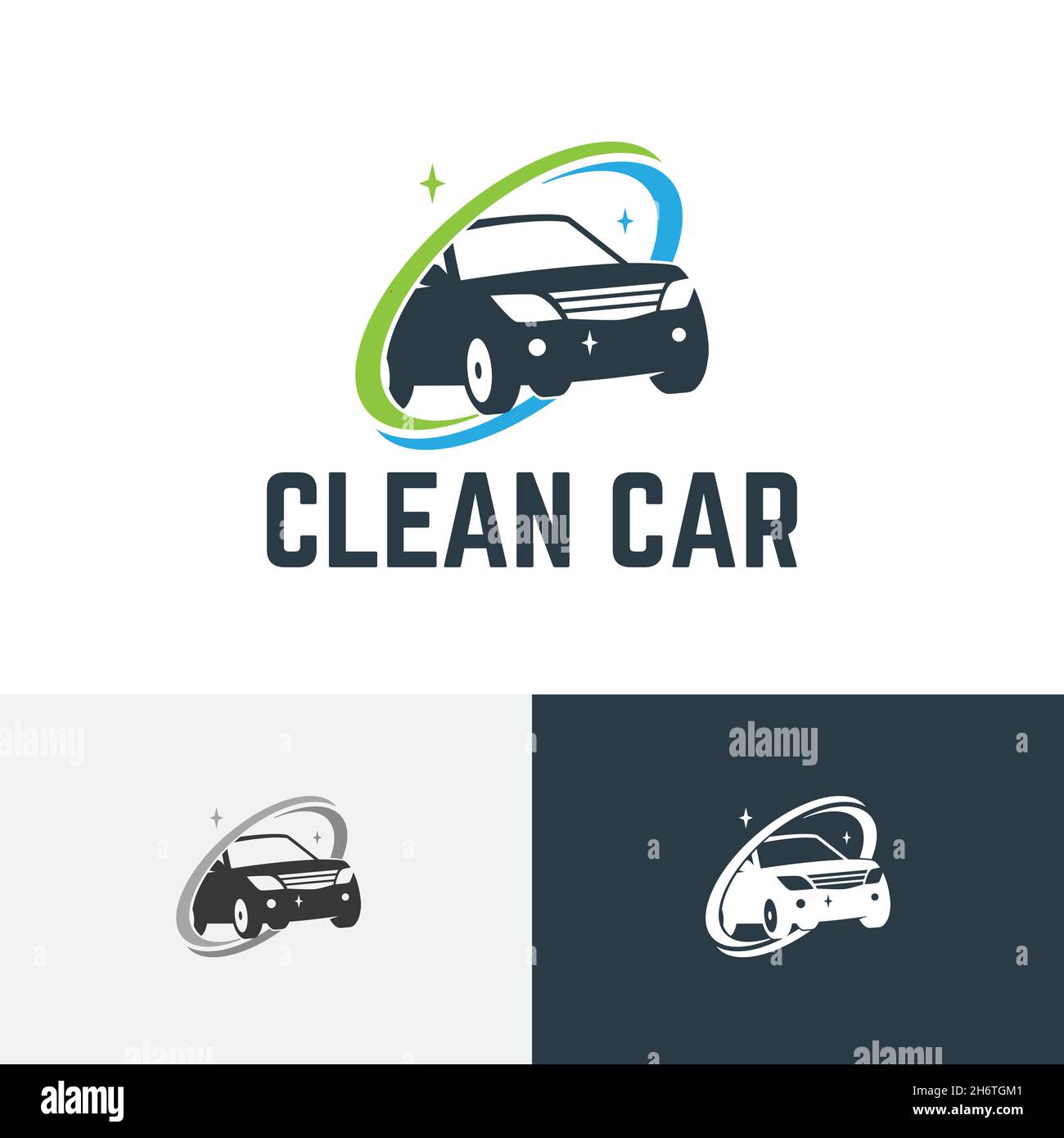 Logo de service automatique de lavage de voiture propre et frais étincelant Illustration de Vecteur