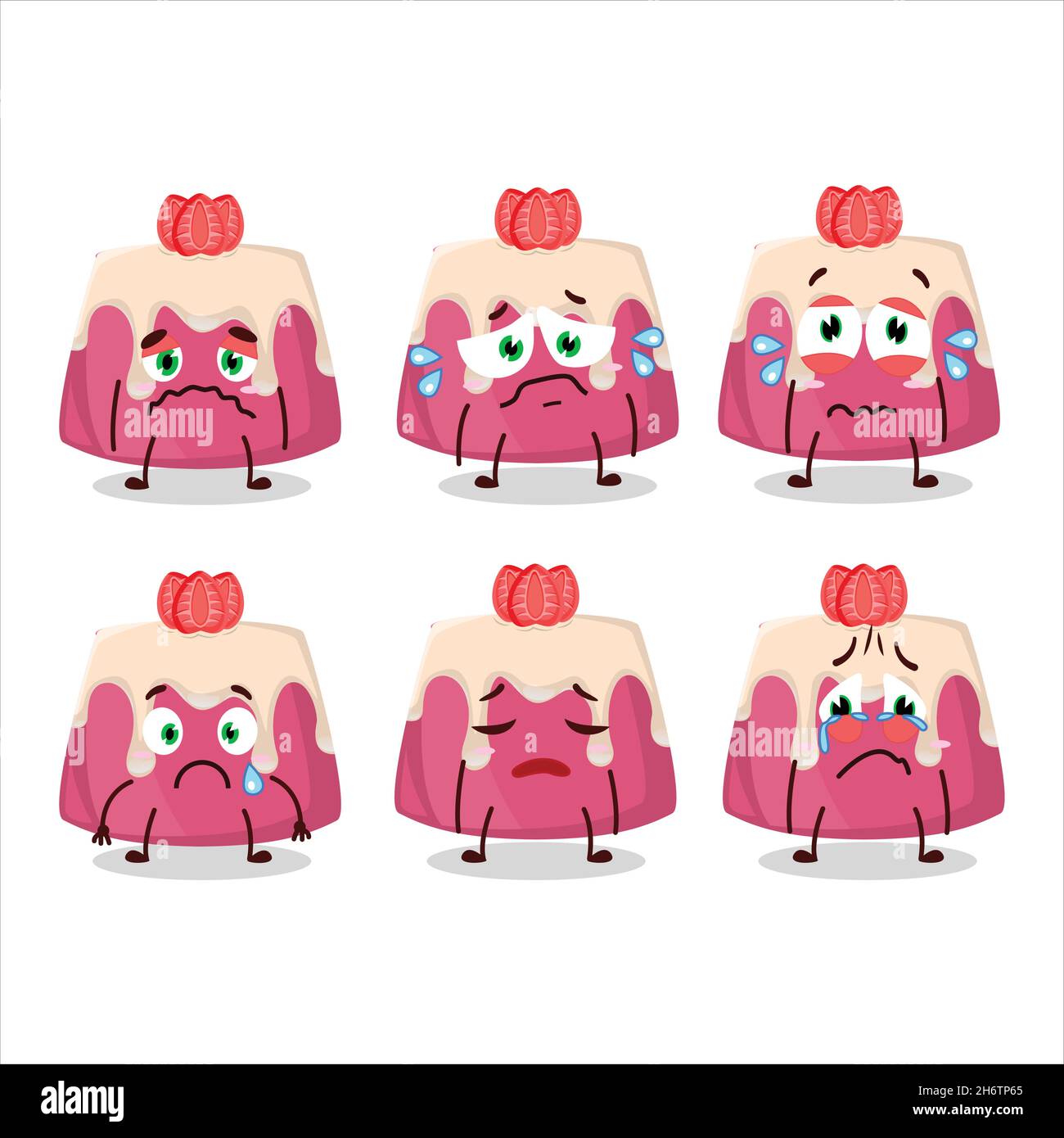 Personnage de dessin animé de gâteau au pudding à la fraise avec une triste expression.Illustration vectorielle Illustration de Vecteur