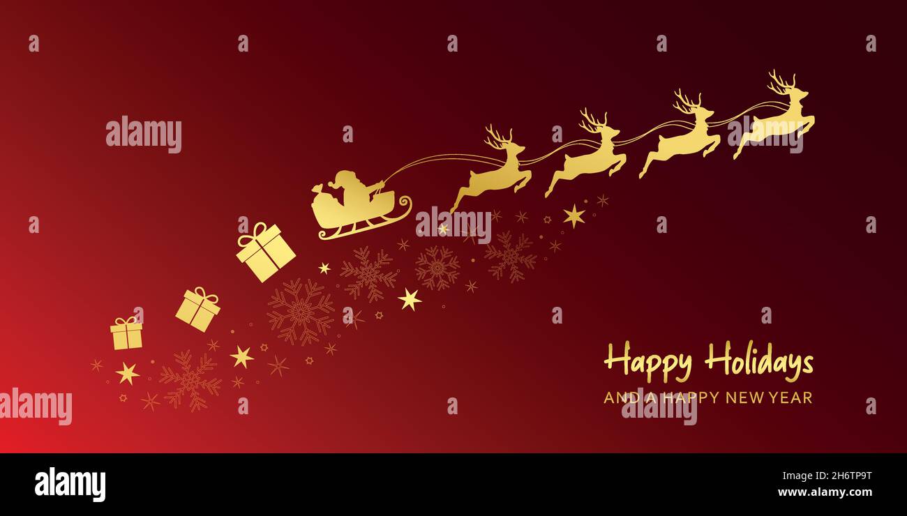bannière de noël père noël en traîneau avec renne Illustration de Vecteur