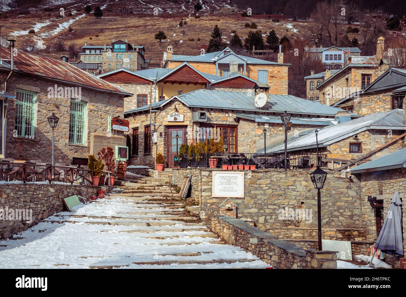 Nymfisio, le village traditionnel de Mount Vernon, près de Florina et l'un des villages les plus pittoresques de Grèce. Banque D'Images