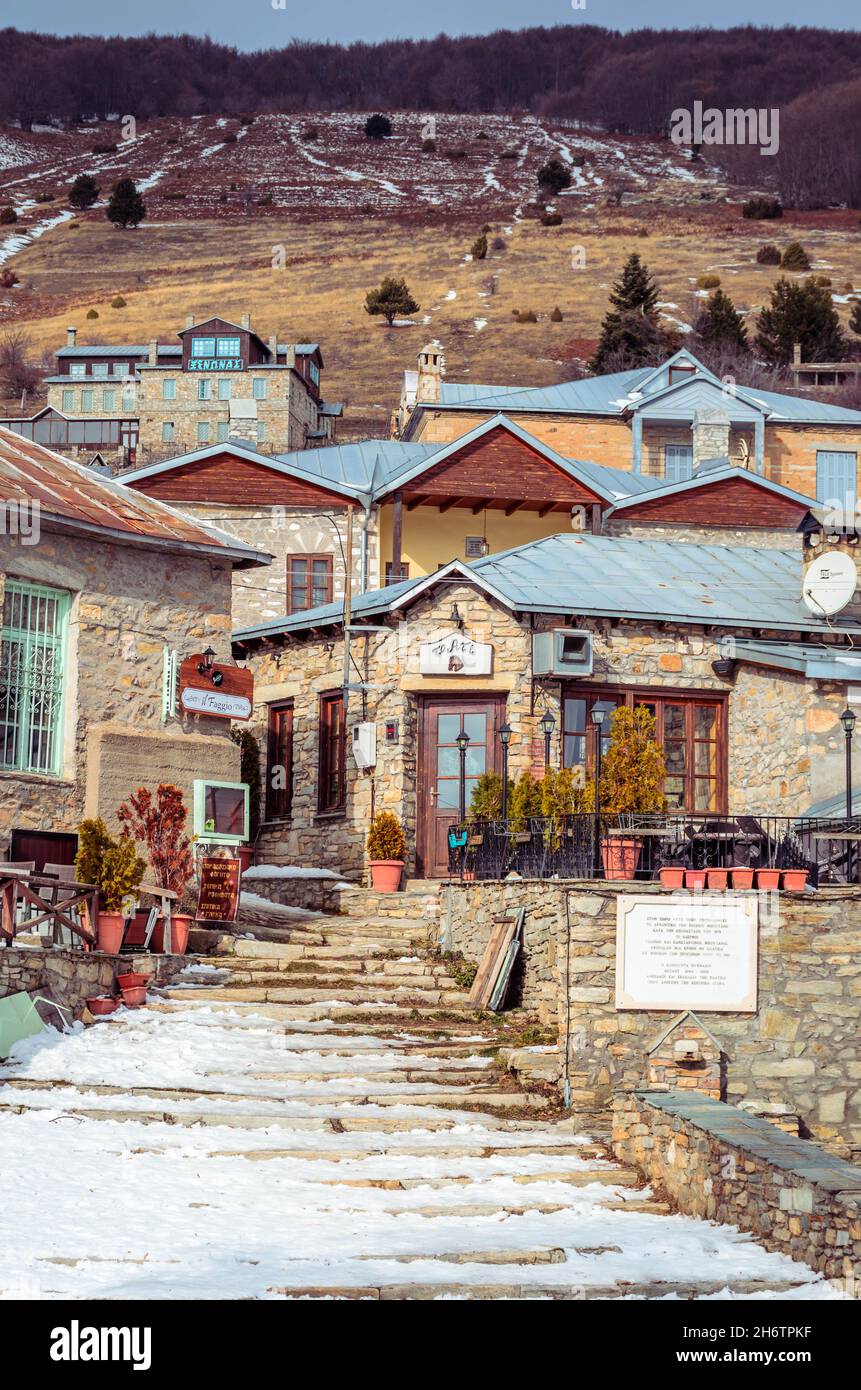 Nymfisio, le village traditionnel de Mount Vernon, près de Florina et l'un des villages les plus pittoresques de Grèce. Banque D'Images